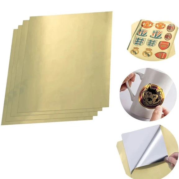 10 Sheets 100% Transparent Vinyl Sticker Paper Matte A4 Label Sticker for Inkjet Printer Waterproof Glossy Gold Adhesive Paper