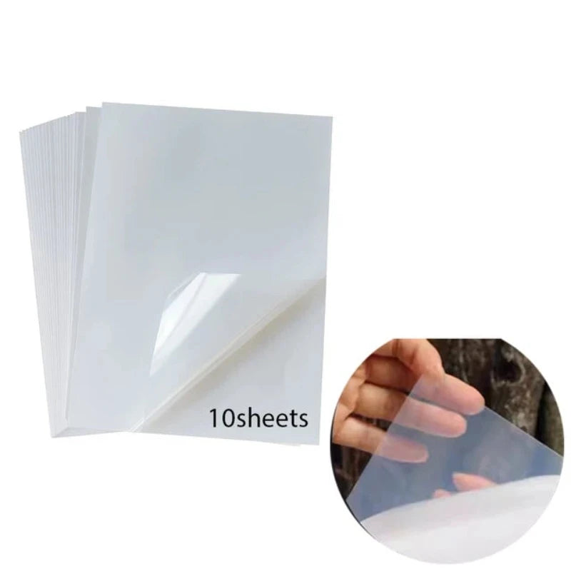 10 Sheets 100% Transparent Vinyl Sticker Paper Matte A4 Label Sticker for Inkjet Printer Waterproof Glossy Gold Adhesive Paper