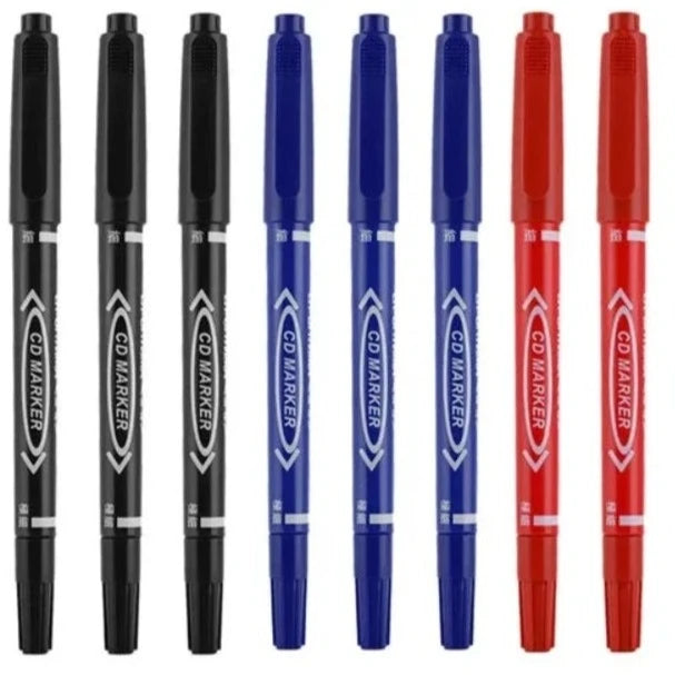 10Pcs Twin Tip Permanent Marker Black/Blue/Red Oil Marker Pen Fine Nid Marker Ink Stationery School & Office Supplies