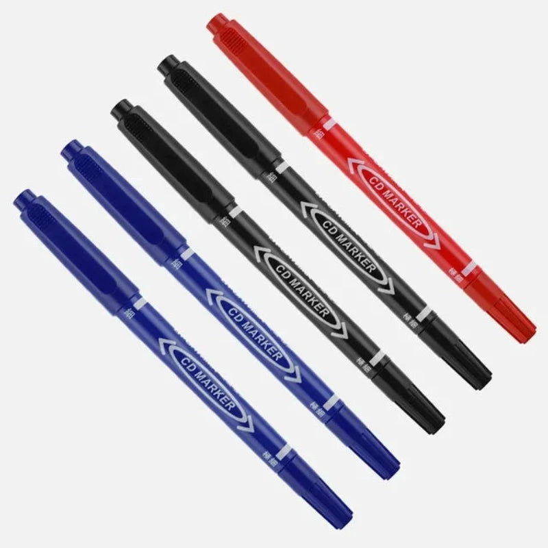 10Pcs Twin Tip Permanent Marker Black/Blue/Red Oil Marker Pen Fine Nid Marker Ink Stationery School & Office Supplies