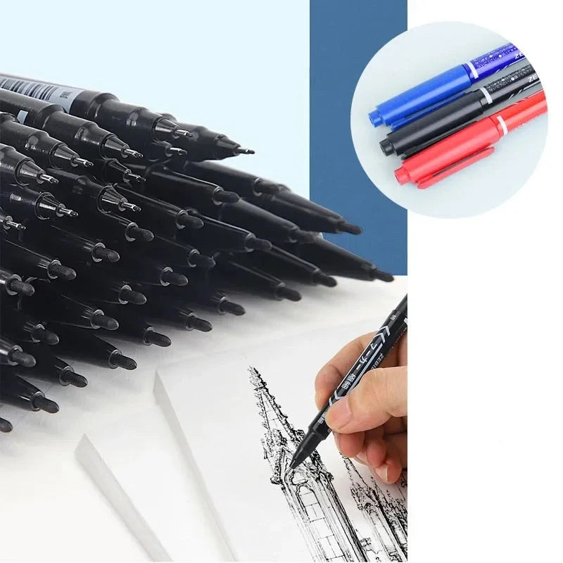 10Pcs Twin Tip Permanent Marker Black/Blue/Red Oil Marker Pen Fine Nid Marker Ink Stationery School & Office Supplies