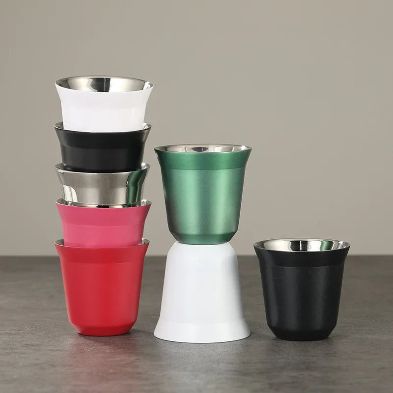 1Pcs 80Ml Mini Coffee Cups High Quality Stainless Steel Double Wall Heat-Insulating Coffee Cups Portable Small Drink Cups