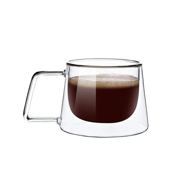 200Ml Double Wall Glass Coffee Mug with Handle Transparent Heat-Resistant Espresso Cup Breakfast Latte Cappuccino Tea Cup