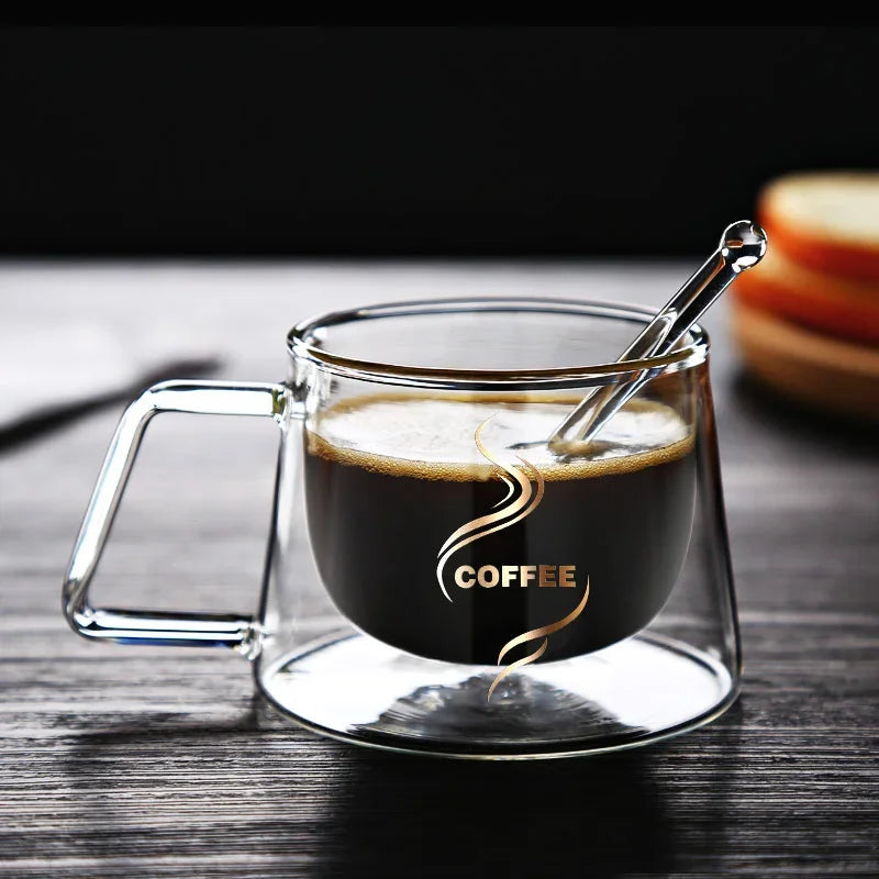 200Ml Double Wall Glass Coffee Mug with Handle Transparent Heat-Resistant Espresso Cup Breakfast Latte Cappuccino Tea Cup