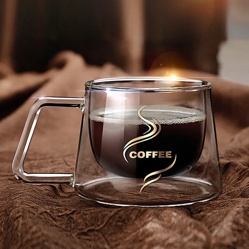 200Ml Double Wall Glass Coffee Mug with Handle Transparent Heat-Resistant Espresso Cup Breakfast Latte Cappuccino Tea Cup