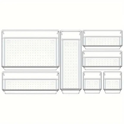 10-Piece Versatile Drawer Organizer Set - Clear Plastic Trays and Dividers in 4 Sizes for Perfect Makeup and Kitchen Storage