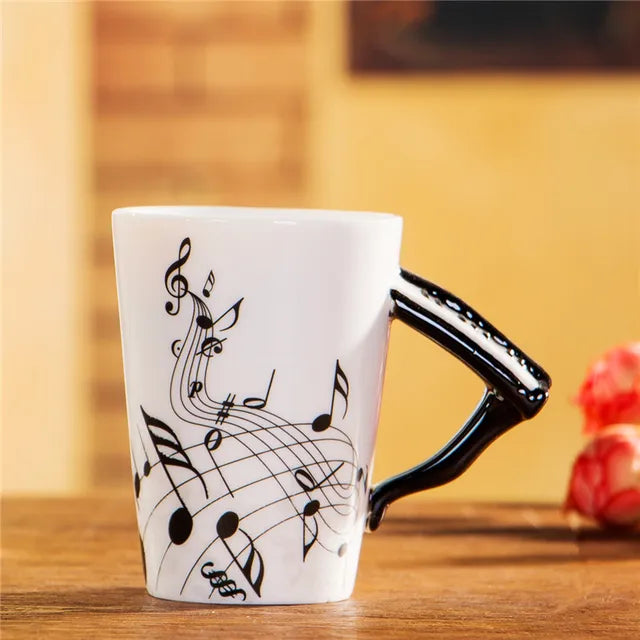 240Ml Creative Music Ceramic Mug Guitar Violin Style Cute Coffee Tea Milk Stave Mugs and Cups with Handle Novelty Gifts