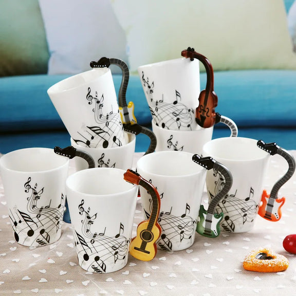 240Ml Creative Music Ceramic Mug Guitar Violin Style Cute Coffee Tea Milk Stave Mugs and Cups with Handle Novelty Gifts