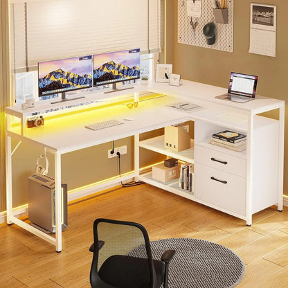 Stylish L-Shaped Desk with LED Lights