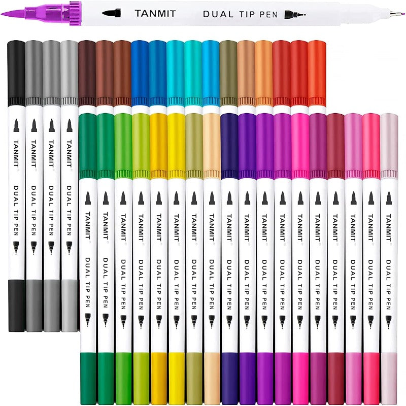 Dual Tip Brush Marker Pens,  0.4 Fineliners & Brush Highlighter Pen Set of 36 for Adults Coloring Book Bullet Journal Note Taking Art Writing Pens