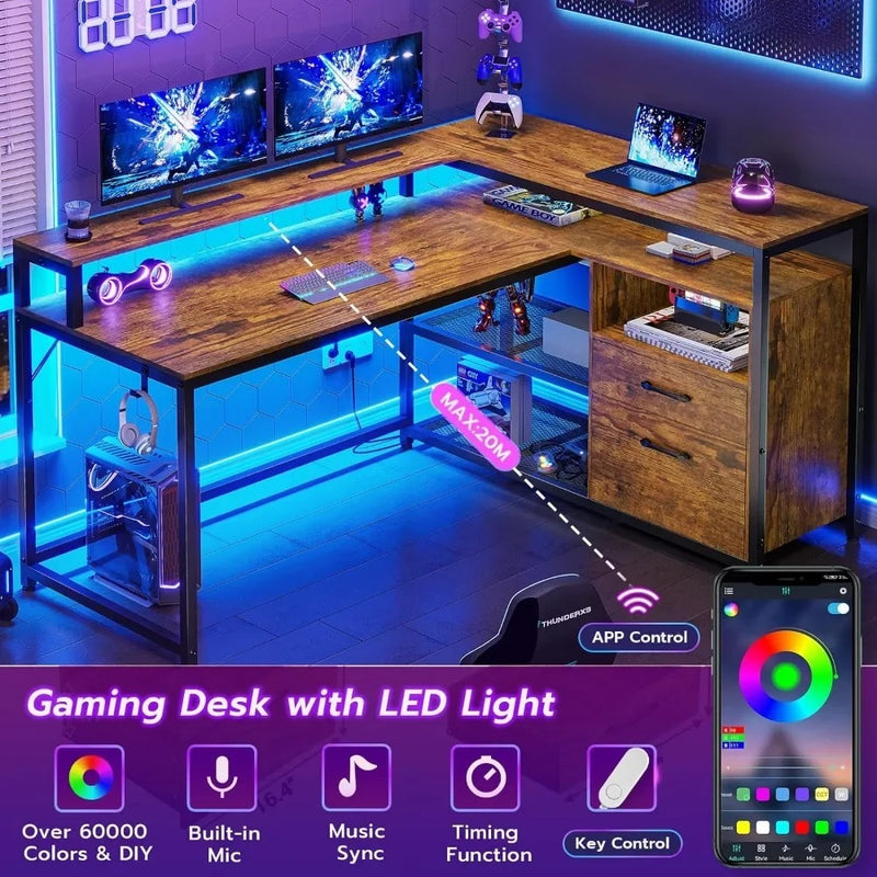 Stylish L-Shaped Desk with LED Lights