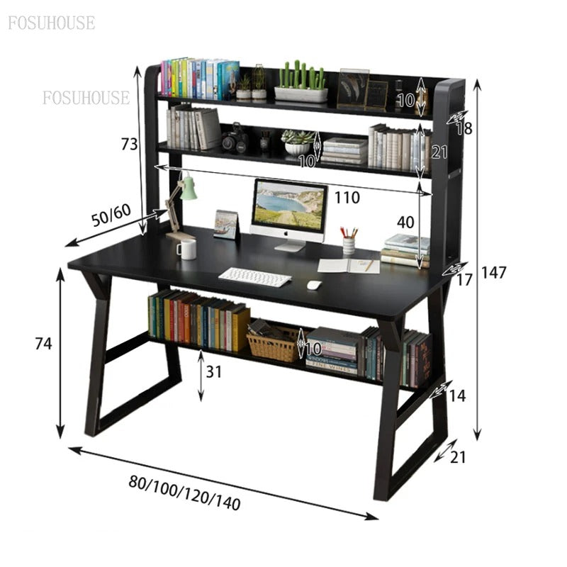 Stylish Desktop Desk with Built-In Bookshelf