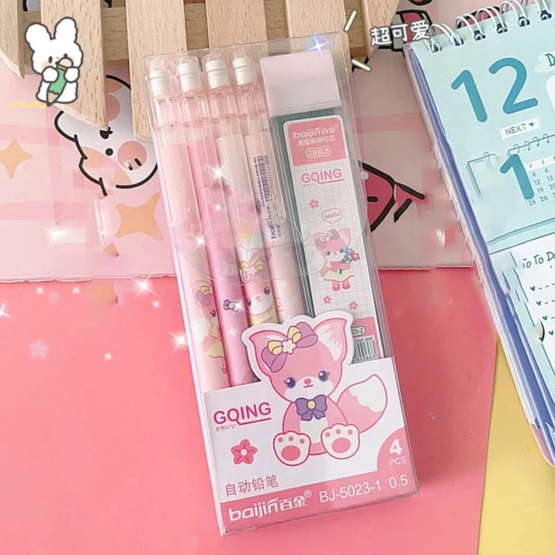 4/6Pcs 0.5Mm Mechanical Pencils Kawaii Automatic Pencils with Erasers Korean Stationery Cute Pencils School Office Press Pens