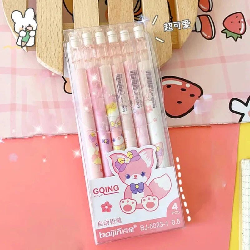 4/6Pcs 0.5Mm Mechanical Pencils Kawaii Automatic Pencils with Erasers Korean Stationery Cute Pencils School Office Press Pens