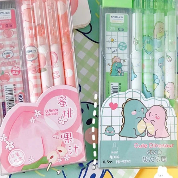 4/6Pcs 0.5Mm Mechanical Pencils Kawaii Automatic Pencils with Erasers Korean Stationery Cute Pencils School Office Press Pens