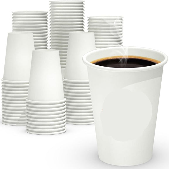 100 Count 12 Oz Coffee Cups, Leak-Free Food Safe Paper Cups 12 Oz, Disposable Coffee Cups, Hot Paper Coffee Cups 12Oz, White Paper Cups for Cold and Hot Drinks