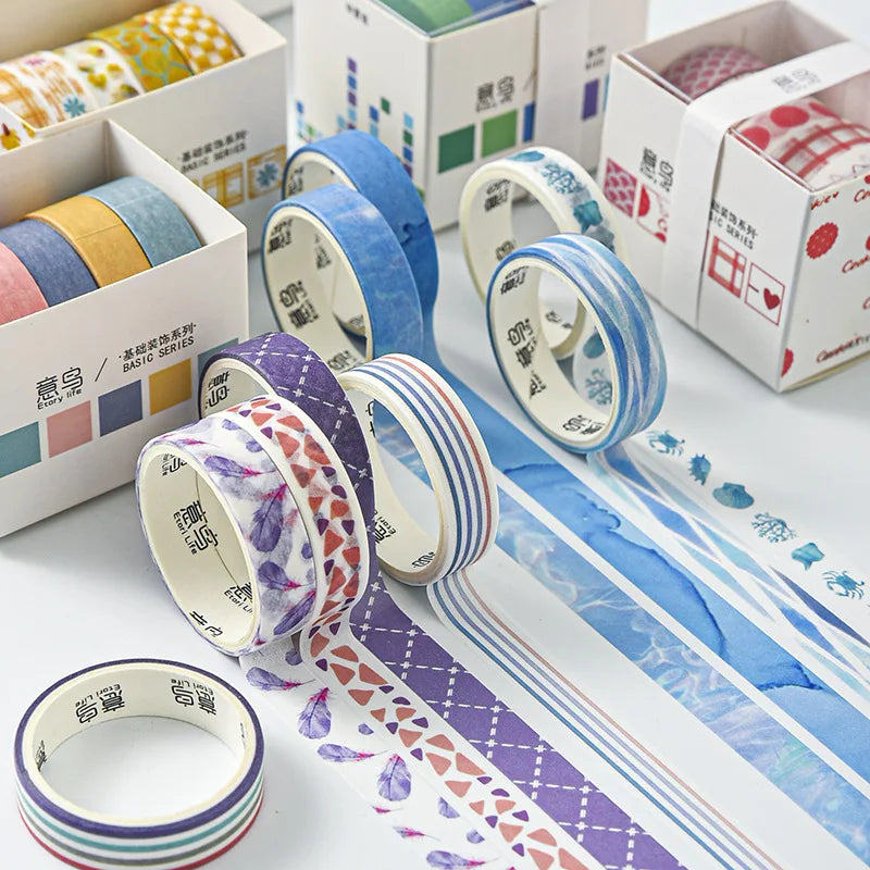 5Pcs/Set Washi Tapes Basic Masking Tape Scrapbooking Adhesive DIY Decorative Stationery School Supplies