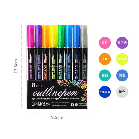 24 Color Double Line Outline Art Pen Marker Pen DIY Graffiti Outline Marker Pen Highlighter Scrapbook Diary Poster Card