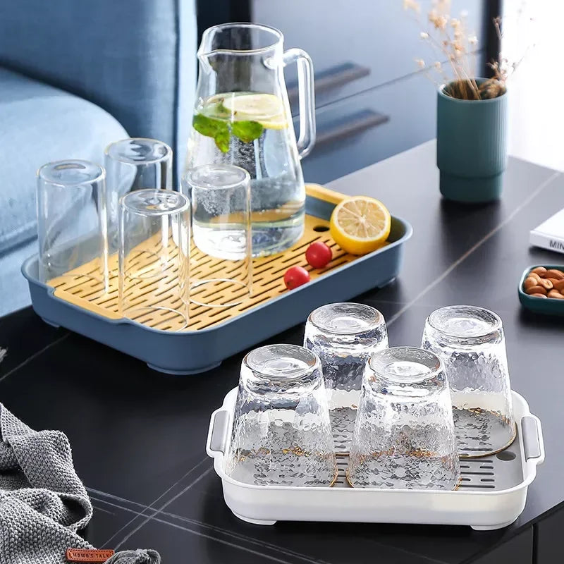 Cup Storage Tray Kitchen Double Layer Dish Drainer Fruit Vegetable Water Drain Washing Drying Fruit Plastic Bask Organizer