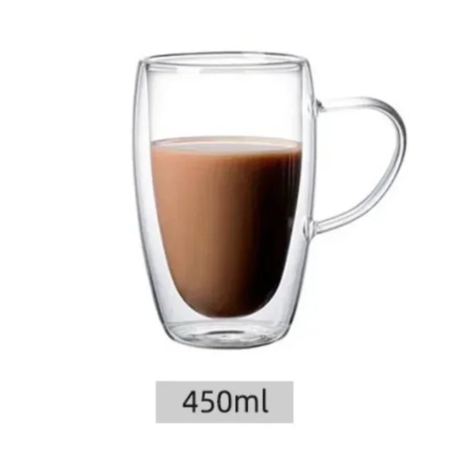 5 Sizes Double Wall Insulated Glass Cup Clear Espresso Coffee Mugs Handmade Beer Mug Tea Milk Glass Whiskey Glass Cups Drinkware