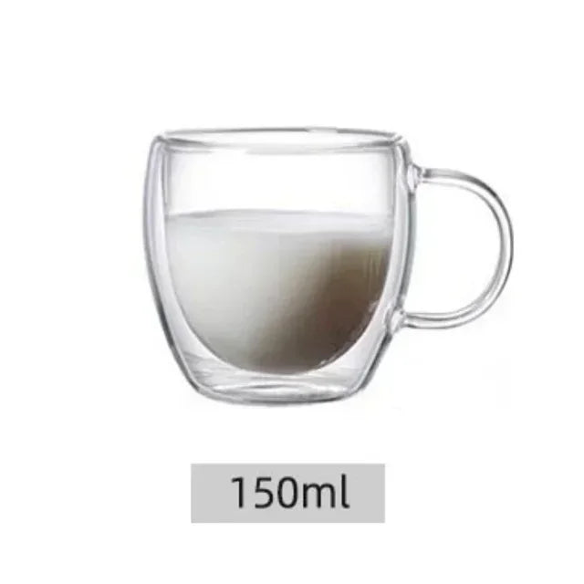 5 Sizes Double Wall Insulated Glass Cup Clear Espresso Coffee Mugs Handmade Beer Mug Tea Milk Glass Whiskey Glass Cups Drinkware