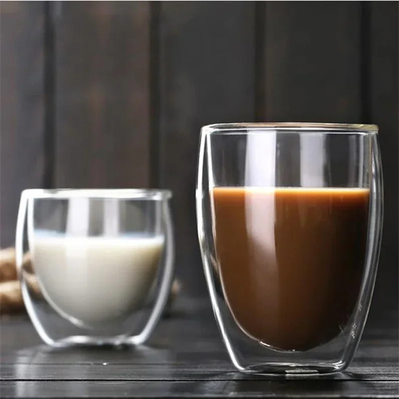 5 Sizes Double Wall Insulated Glass Cup Clear Espresso Coffee Mugs Handmade Beer Mug Tea Milk Glass Whiskey Glass Cups Drinkware