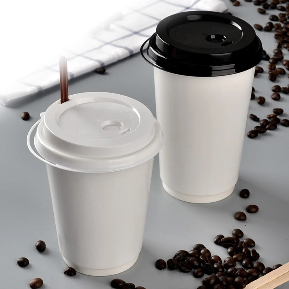 50 Pcs Takeaway Cups Paper Espresso Coffee Lids Hot Drink Treated