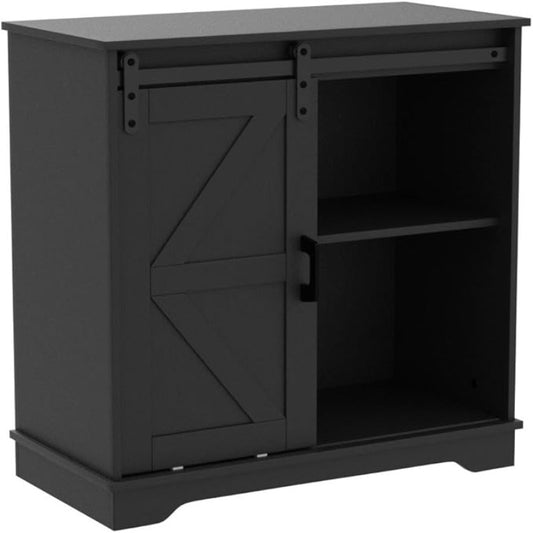 Elegant Black Sliding Barn Door Buffet