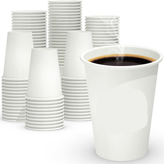 100 Count 12 Oz Coffee Cups, Leak-Free Food Safe Paper Cups 12 Oz, Disposable Coffee Cups, Hot Paper Coffee Cups 12Oz, White Paper Cups for Cold and Hot Drinks