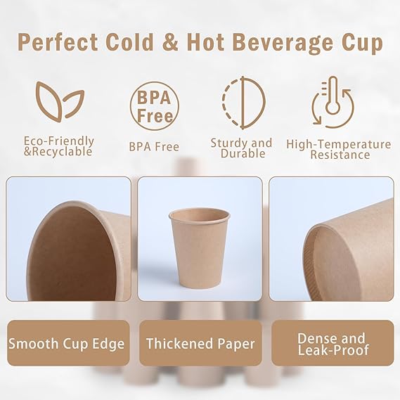 Lamosi 200 Pack 10 OZ Kraft Paper Cups, Brown