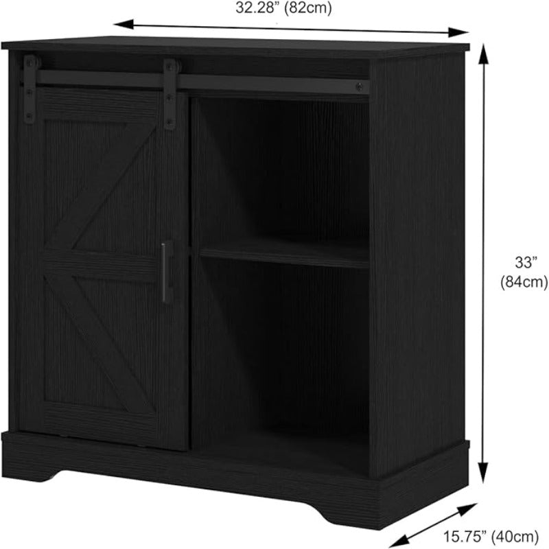 Elegant Black Sliding Barn Door Buffet