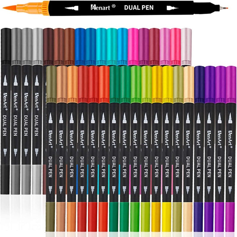 Brush Marker Dual Tip Pens - 36 Colors Art Markers for Kids - Fine Tip Pen and Brush Pen Great for Bullet Journal, Coloring, Lettering and Calligraphy