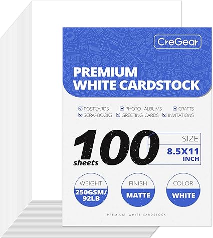 White Cardstock 8.5 x 11, 100 Sheets, 92lb