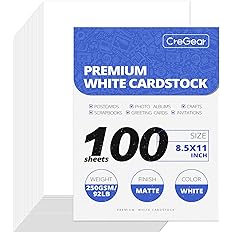 White Cardstock 8.5 x 11, 100 Sheets, 92lb