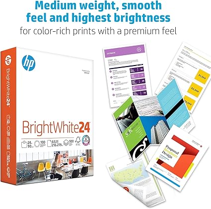 HP BrightWhite Paper, 24 lb, 100 Bright, 500 Sheets