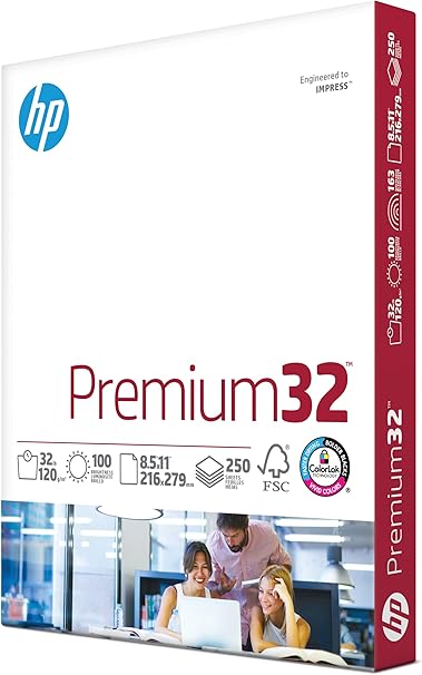 HP Premium 32 lb Paper, 100 Bright, 1,500 Sheets