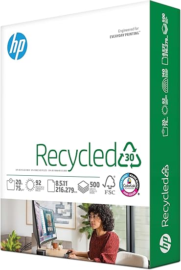 HP Recycled Printer Paper, 500 Sheets, 92 Bright