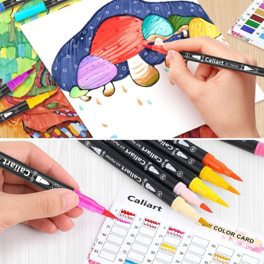 Brush Pens for Coloring Books, 34 Colors Dual Tip (Brush & Fine) Art Markers Fine Tip Color Pens for Kid Adults Coloring, Bullet Journaling Calligraphy Note Taking Calendar Art Office School