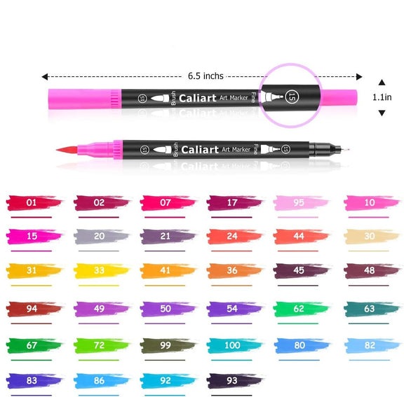 Brush Pens for Coloring Books, 34 Colors Dual Tip (Brush & Fine) Art Markers Fine Tip Color Pens for Kid Adults Coloring, Bullet Journaling Calligraphy Note Taking Calendar Art Office School