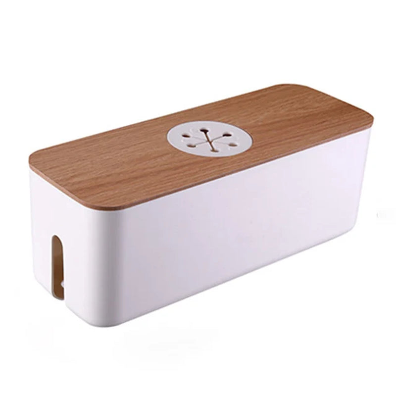 Wooden Cable Storage Box Power Line Storage Case Dustproof Charger Socket Organizer Wire Case Home Cable Winder Organizer