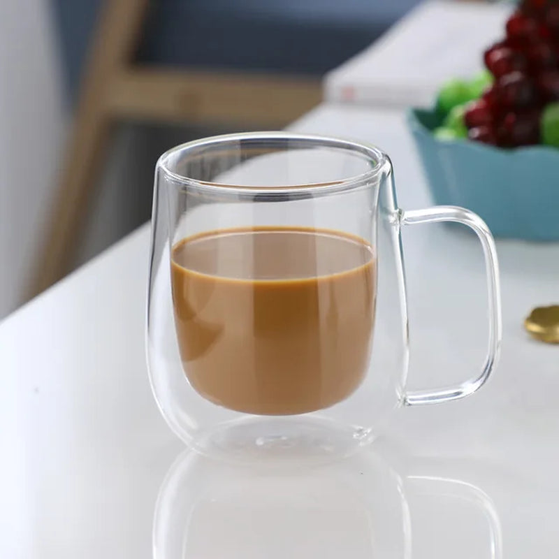 Double Wall High Borosilicate Glass Mug Heat Resistant Handle Coffee Milk Juice Water Cup Bar Drinkware Coffeeware Lover Gift