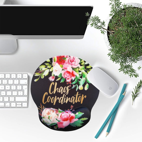 Ergonomic Mouse Pad Chaos Coordinator Funny Saying Memory Foam Wrist Rest Lycra Cloth Top and Non-Slip Base Cute Fashionable Design for Gaming Office Home Travel Mp2