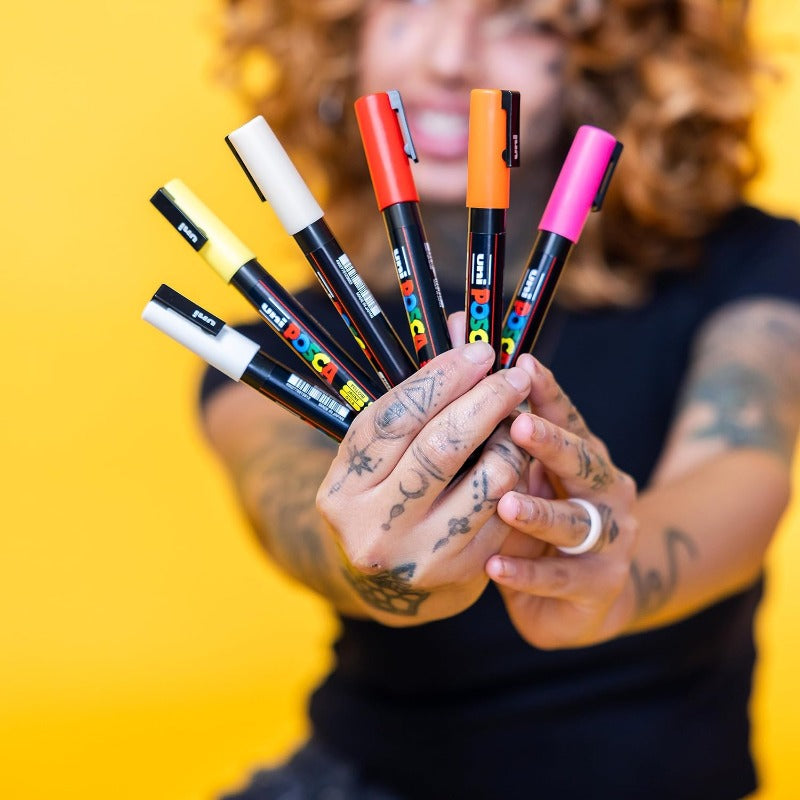 Posca Full Set of 8 Acrylic Paint Pens with Reversible Medium Point Pen Tips, Posca Pens Are Acrylic Paint Markers for Rock Painting, Fabric, Glass Paint, Metal Paint, and Graffiti