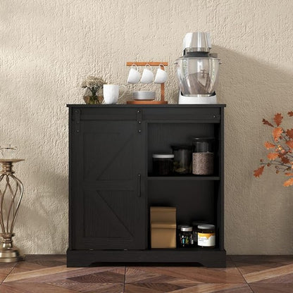 Elegant Black Sliding Barn Door Buffet