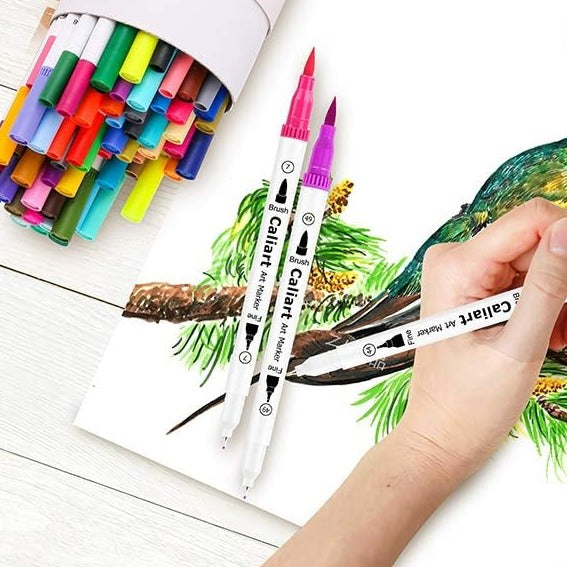 Brush Pens for Coloring Books, 34 Colors Dual Tip (Brush & Fine) Art Markers Fine Tip Color Pens for Kid Adults Coloring, Bullet Journaling Calligraphy Note Taking Calendar Art Office School