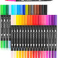 Brush Pens for Coloring Books, 34 Colors Dual Tip (Brush & Fine) Art Markers Fine Tip Color Pens for Kid Adults Coloring, Bullet Journaling Calligraphy Note Taking Calendar Art Office School