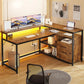 Stylish L-Shaped Desk with LED Lights