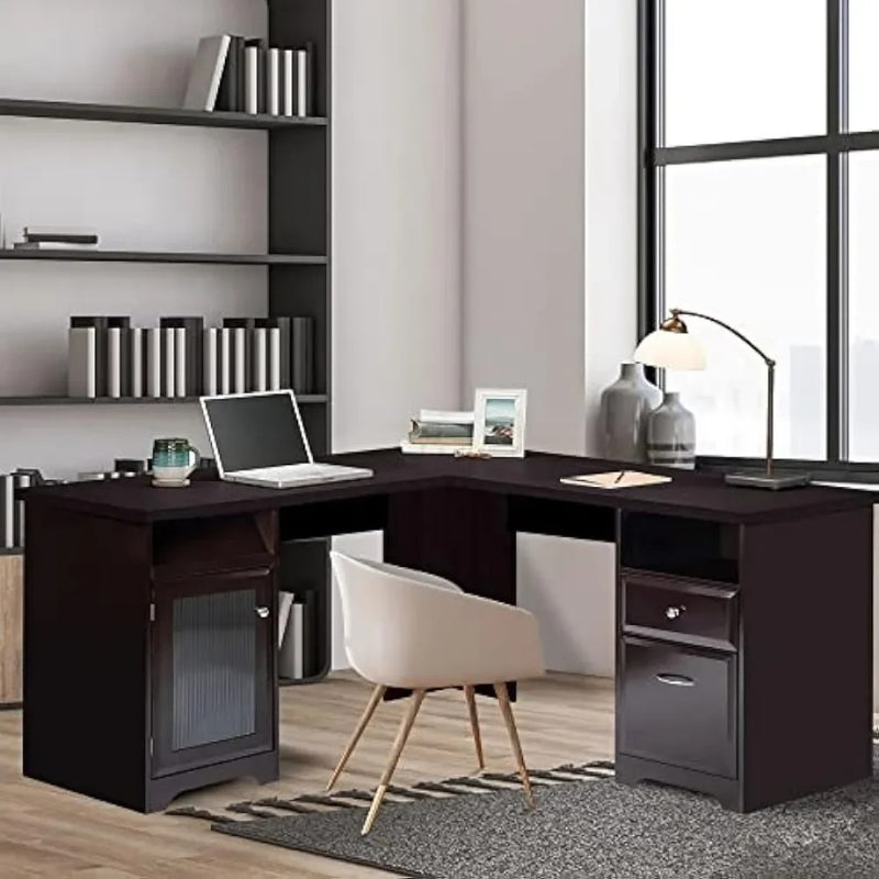 Dark Brown L-Shaped Office Corner Desk