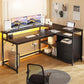 Stylish L-Shaped Desk with LED Lights