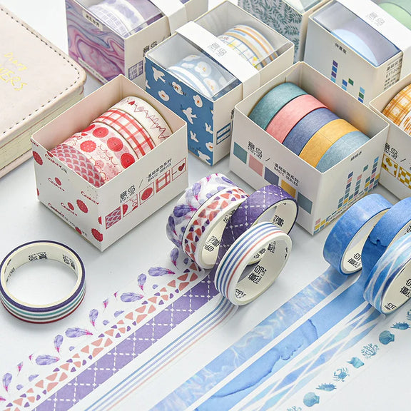 5Pcs/Set Washi Tapes Basic Masking Tape Scrapbooking Adhesive DIY Decorative Stationery School Supplies